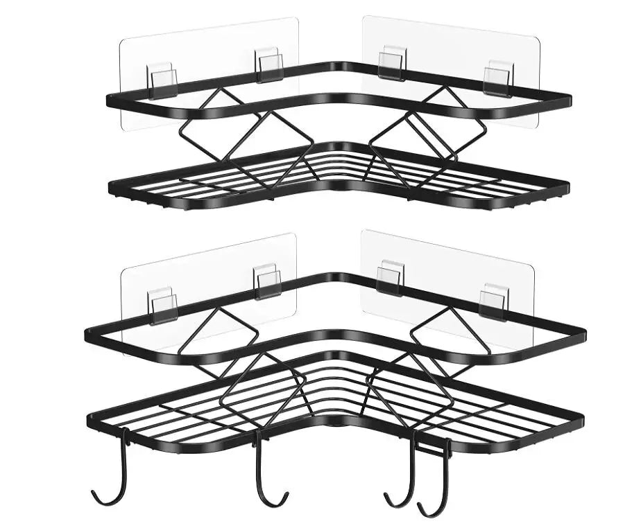 Custom Dual-Tier Self-Adhesive Shower Shelf Organizer Rack Modern 5 Pack Metal Wall Bathroom Shelves Convenient Corner Shower