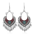 Statement Bohemian Vintage Alloy Carved Flower Enamel Beads Tassel Women's Earrings Indian Jewelry Wedding Party Gift