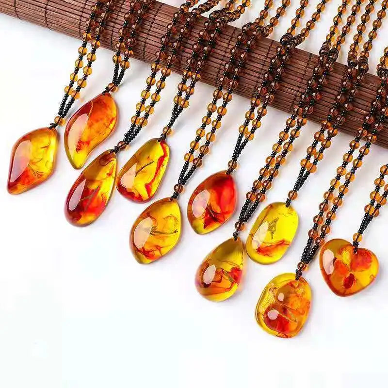 Wholesale Retro Brazil Phytolith Pendant Necklace Muslim Jewelry Statement Beaded Chain Amber Necklace for Men Gift