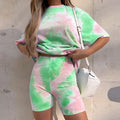 Women's Summer Tie Dye Casual for Lounge Wear Above Knee Two-Piece Outfits Matching Short Tops and Bottoms"