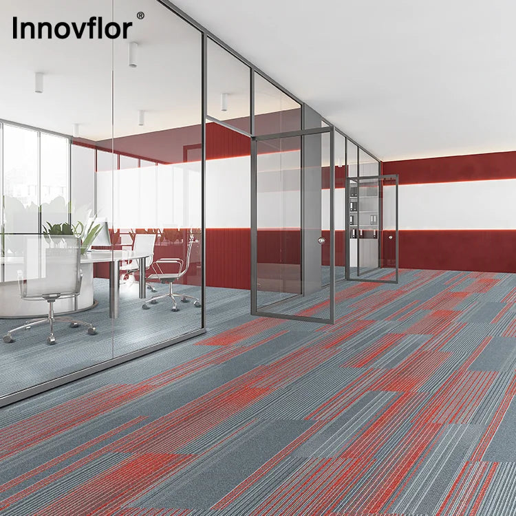 Office Carpet Tiles Modern Striped Loop Pile Nylon Fabric for Home and Casino Use