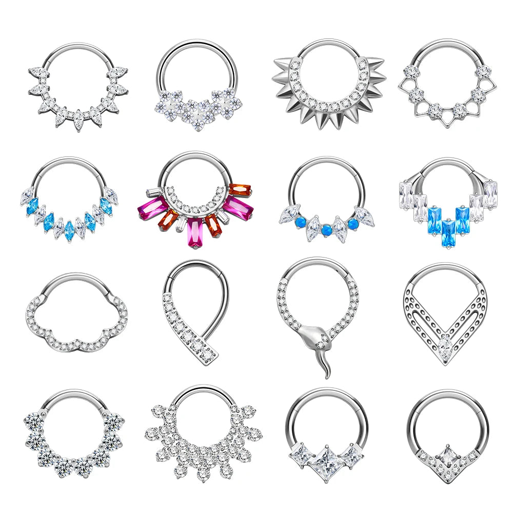 New ASTM F136 Titanium Nose Rings 16G CZ Hinged Segment Septum Clicker Tragus Cartilage Helix Earrings Women Piercing Jewelry