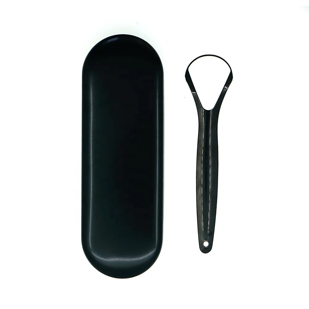 Professional Surgical Grade Stainless Steel 304 Tongue Scraper Wide Strong Handle Black Plated Copper for Cleaning Your Tongue