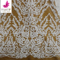 HY2035 Embroidery White Beaded Bridal Mesh Lace With Sequins for Wedding Dress Fabric
