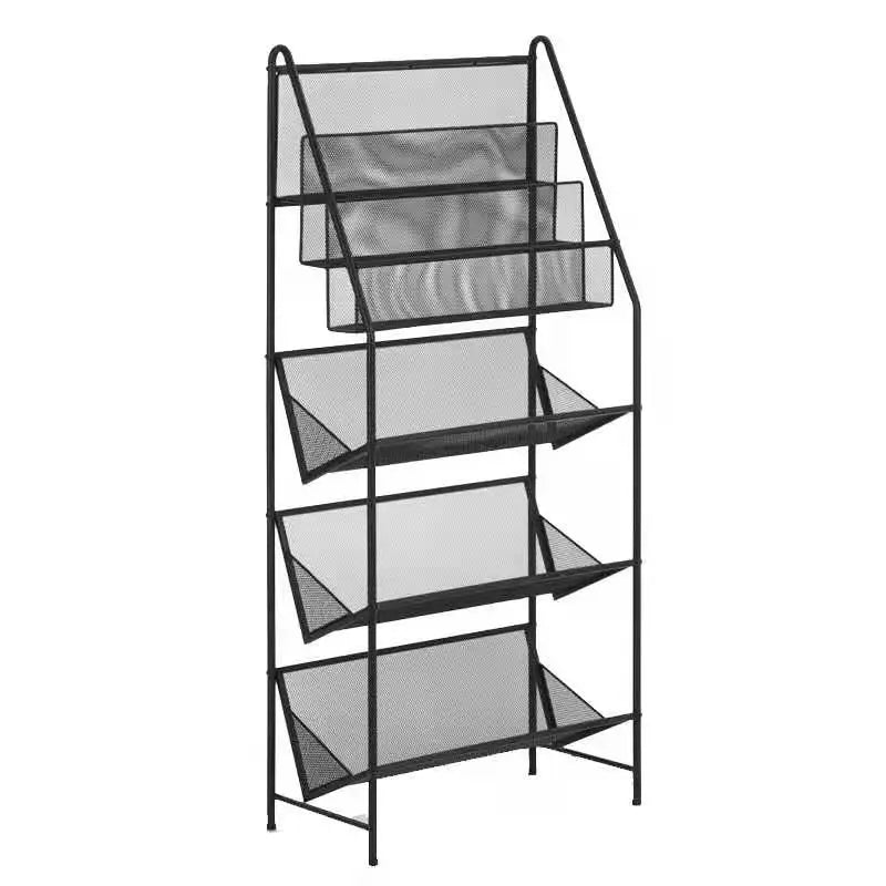 Cast Iron Magazine Newspaper Storage Rack Four-Tier Portable Floor Standing Brochure Holder with Mobile Display for Living Room