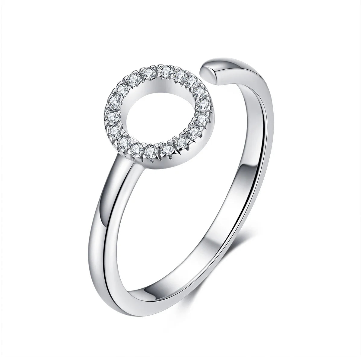 Geometric Round Simple Adjustable Finger Rings for Women Sterling Silver 925 Clear CZ Free Size Circle Fashion Jewelry SCR545