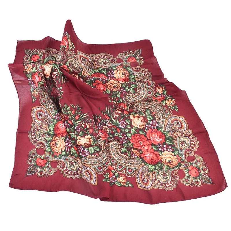 Factory Autumn/Winter Ethnic Style Scarf Flower Square Scarf Cotton Linen Scarf Fashionable and Versatile Shawl for Women
