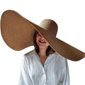 New Retro Women's Summer Hat with Big Wide Brim Solid Color Dome Foldable Sun Protection Cap for Girl Female Beach Sun Straw Hat