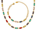 French Vintage Stainless Steel Necklace Pendant Set with Zircon and Rhinestone Gold Plated for Wedding Party Engagement