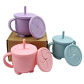 BPA Free Food Grade Material Baby Silicone Snack Cup With 2 Lids Factory Price Sippy Cup With Straw Cup MegaBDM