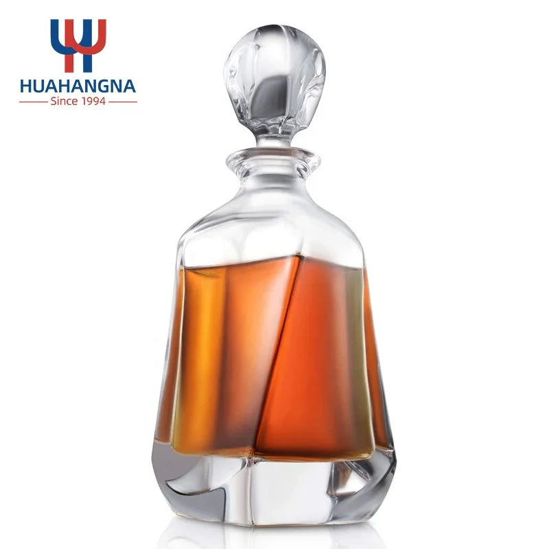 Modern 20oz Twisted Crystal Decanter for Whiskey Bourbon Brandy & Liquor Transparent Glass