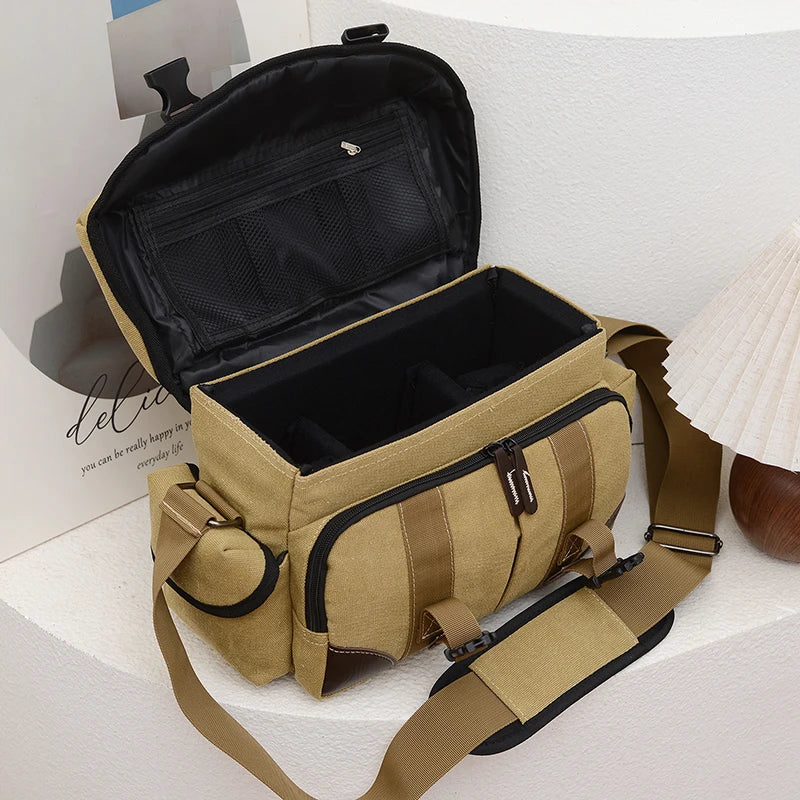 Custom Logo Shockproof Protective Khaki Canvas Digital Gear Camera Sling Bag Customized Logo Camera & Video Bags
