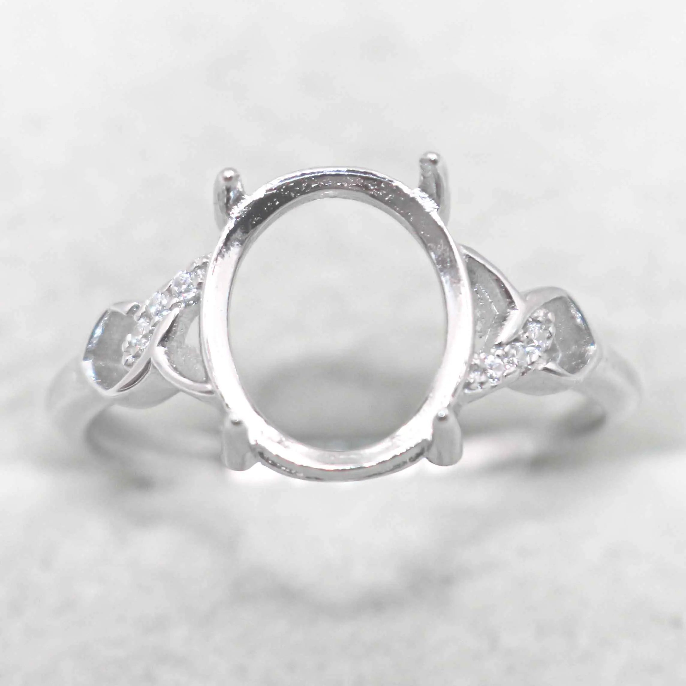 Sterling Silver 9*11mm Semi Mount Ring Empty Frame Blank Support Claws Setting S925 Base Holder Without Center Stone for Inlay