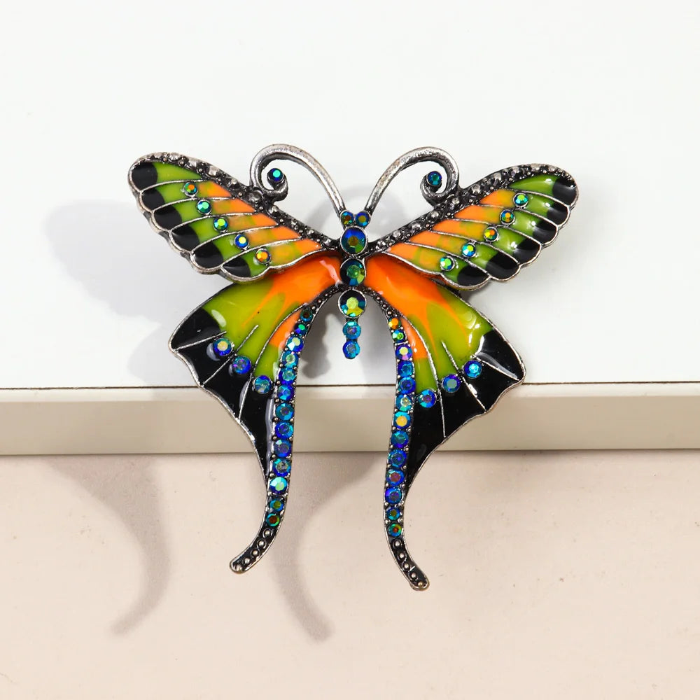 Vintage Fine Corsage Alloy Butterfly Colored Rhinestones Elegant Dress Accessories Enamel Jewelry Butterfly Brooch for Women Pin