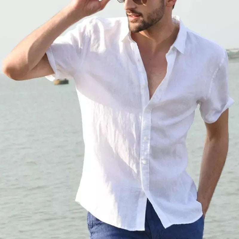 Breathable Thin Trendy White T-shirts for Man Summer Single Breasted Short Sleeves Shirts