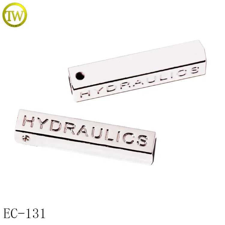 Custom Sweater Rectangle Letter Cord Ends Zinc Alloy Coat Hardware Engraved logo Stopper Rope With Screws