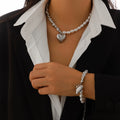 Trendy Imitated Pearl Heart Necklace Bracelet Set for Women Irregular Ladies CCB Choker Necklace Hand Chain Fashion Jewelry Gift