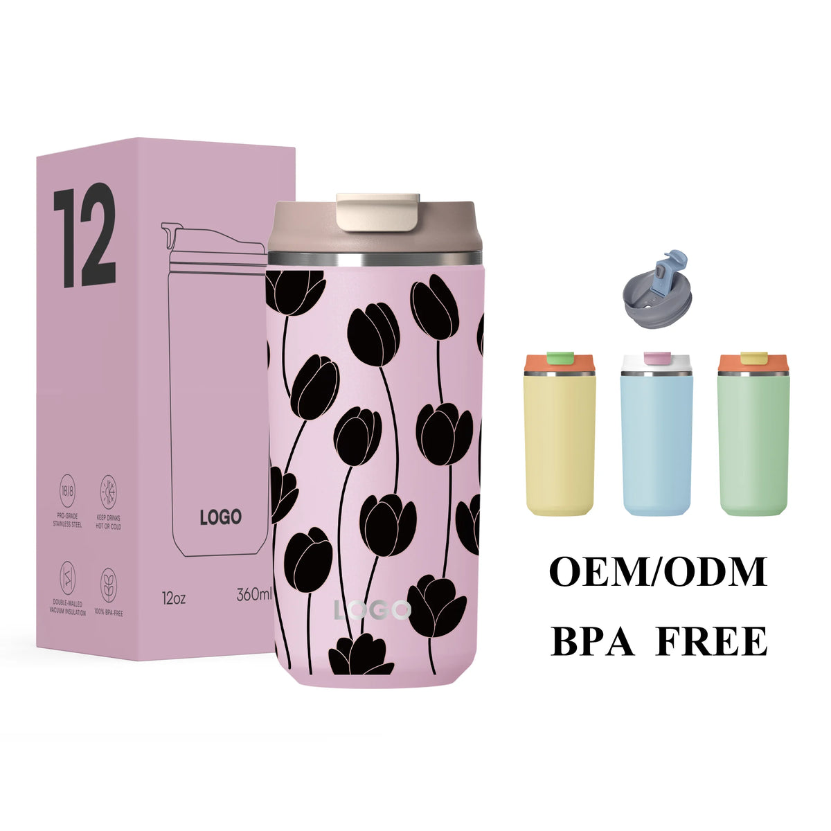 Hong Ling Custom New Design 12oz Stainless Steel Coffee Tumbler Durable Vacuum Insulated Hot Water Coffee Cup for Travel Work