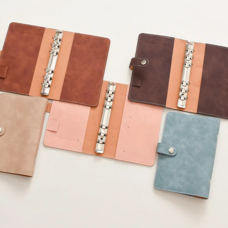 Morandi color loose leaf softcover portable A6 budget binder planner spiral pu leather account book agendas 2022 planner