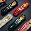 Stainless Steel Portable Tableware Set Promotional Gift Custom logo Student Fork Spoon Chopstick Set Three-piece Set