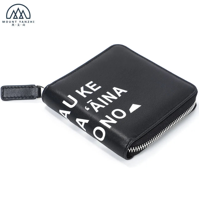 Mount Yanzhi Unisex NATIONAL Screen Printing Letters Square Small Short Zippered RFID Nylon Lining Smooth Full Grain Wallet