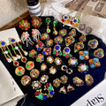 Kaimei Fashion Jewelry Exaggerated Colorful Gemstone Earrings Retro Vintage Baroque Vintage Flower Statement Pendant Earrings