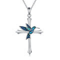 Religious Jewelry 925 Sterling Silver Enamel Hummingbird Cross Pendant Necklace