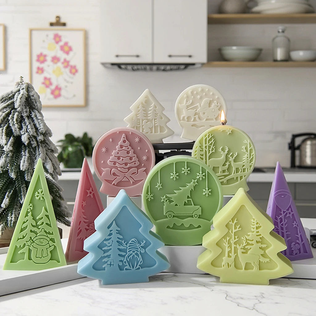 Christmas Tree Shaped for Xmas Home Decoration Ornaments Gifts Diy Christmas Crystal Ball Silicone Candle Mould