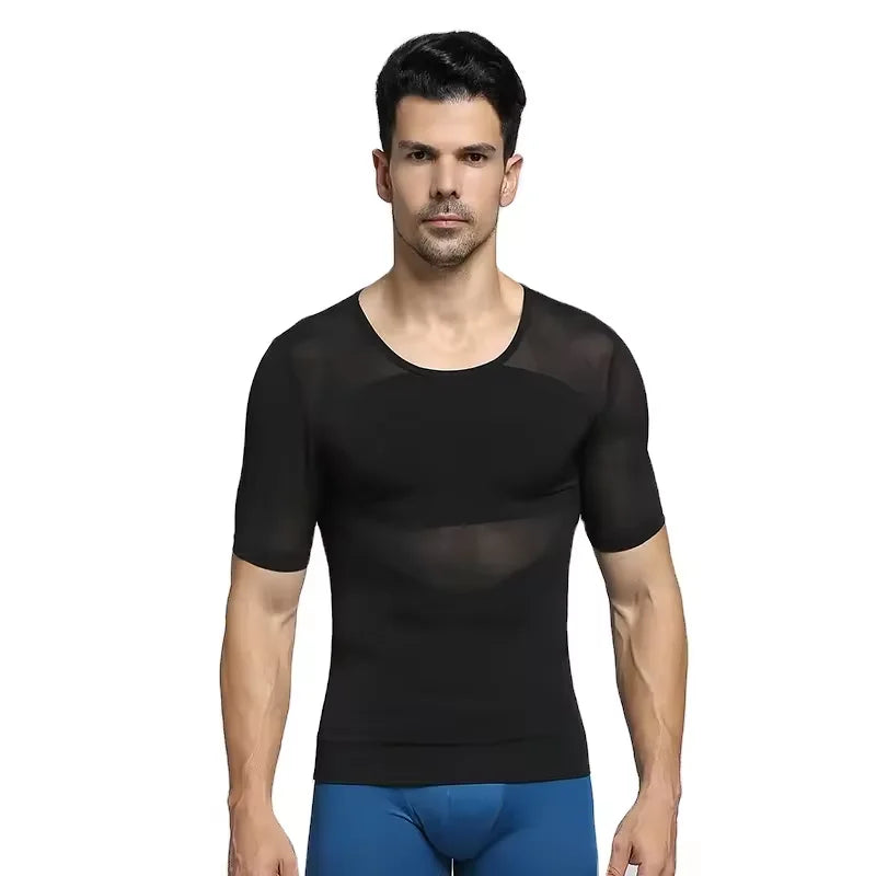 Sweat Wicking and Quick-Drying Jerkin and Tummy Tuck Men's Breathable Compression Slimming Sports Short Sleeve