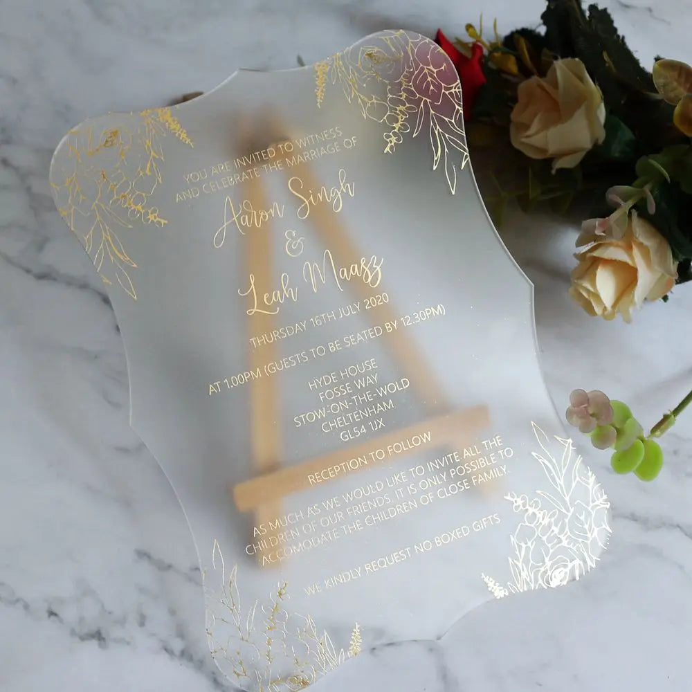 Special and Chic Gilded Frosted Acrylic Invitation Card with Envelope
