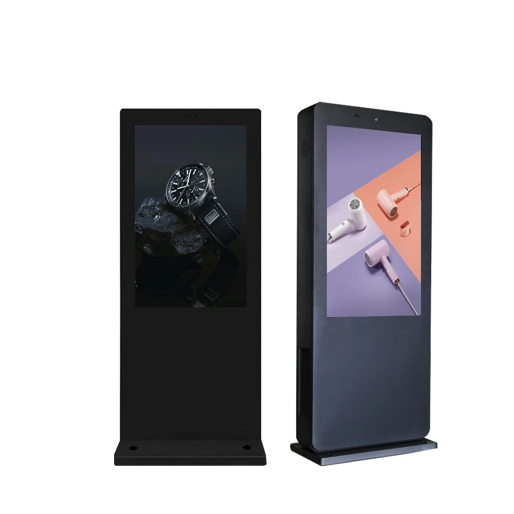55-65 Inch HD Waterproof Outdoor Advertising Display Floor Standing Totem Digital Signage Kiosk Tempered Glass Aluminum Alloy