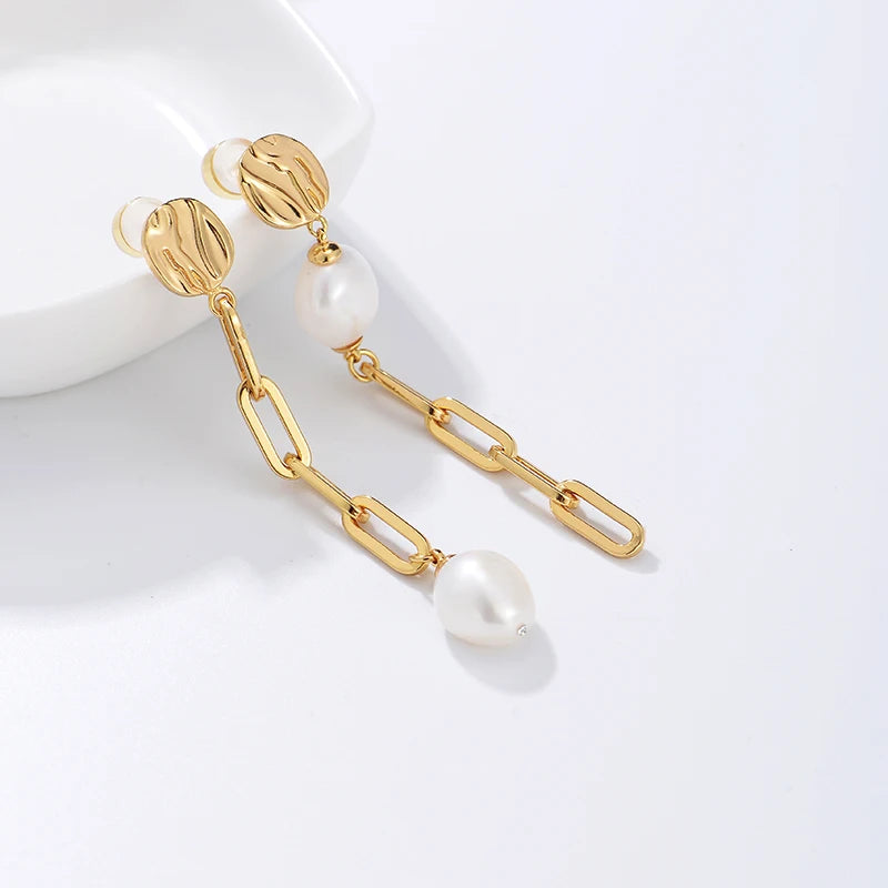 Korean Findings Irregular Shell Pearl Jewelry Psj Brass Rhodium 18k Gold Plated Drop Down Earrings for Women Girls