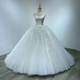 For Jancember WM26 Simple Strapless Lace Ball Gown Wedding Dress for Women Party Style Beading Crystal Appliques Natural