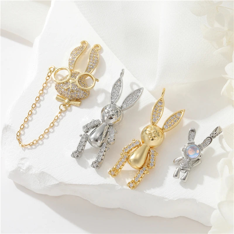 Jiexing CZ Charms Gentleman Glasses Rabbit Charms Rotatable Pendant Micro Inlaid Zirconia Jewelry Accessories Making Jewelry