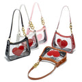 Small Black Red Heart Design Waterproof PVC Tote Bag Purse for Summer Travel Sport Events