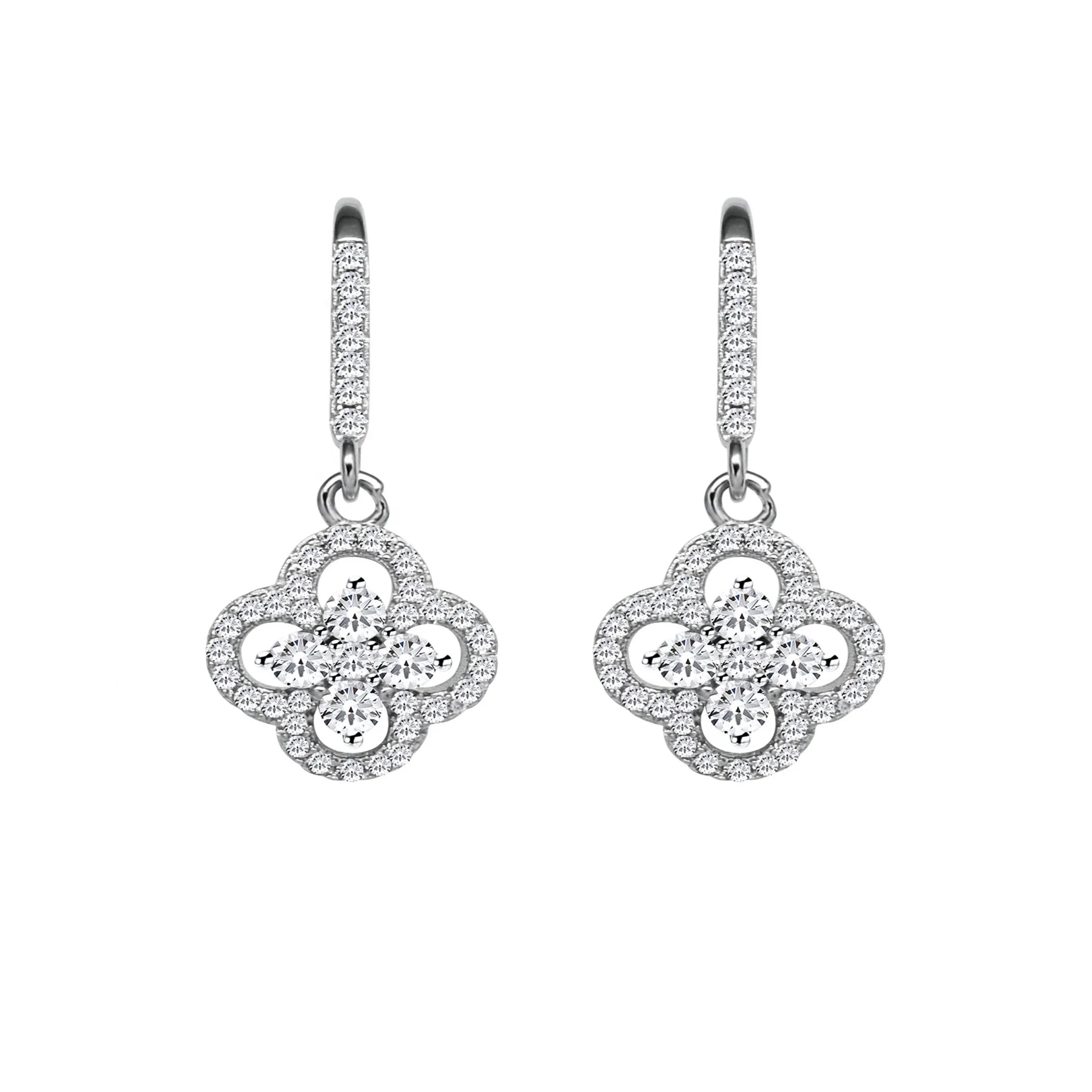 925 Sterling Silver Clover Jewellery Luck Flower Bridal Drop Earrings Wedding Ladies Jeweries and Earing
