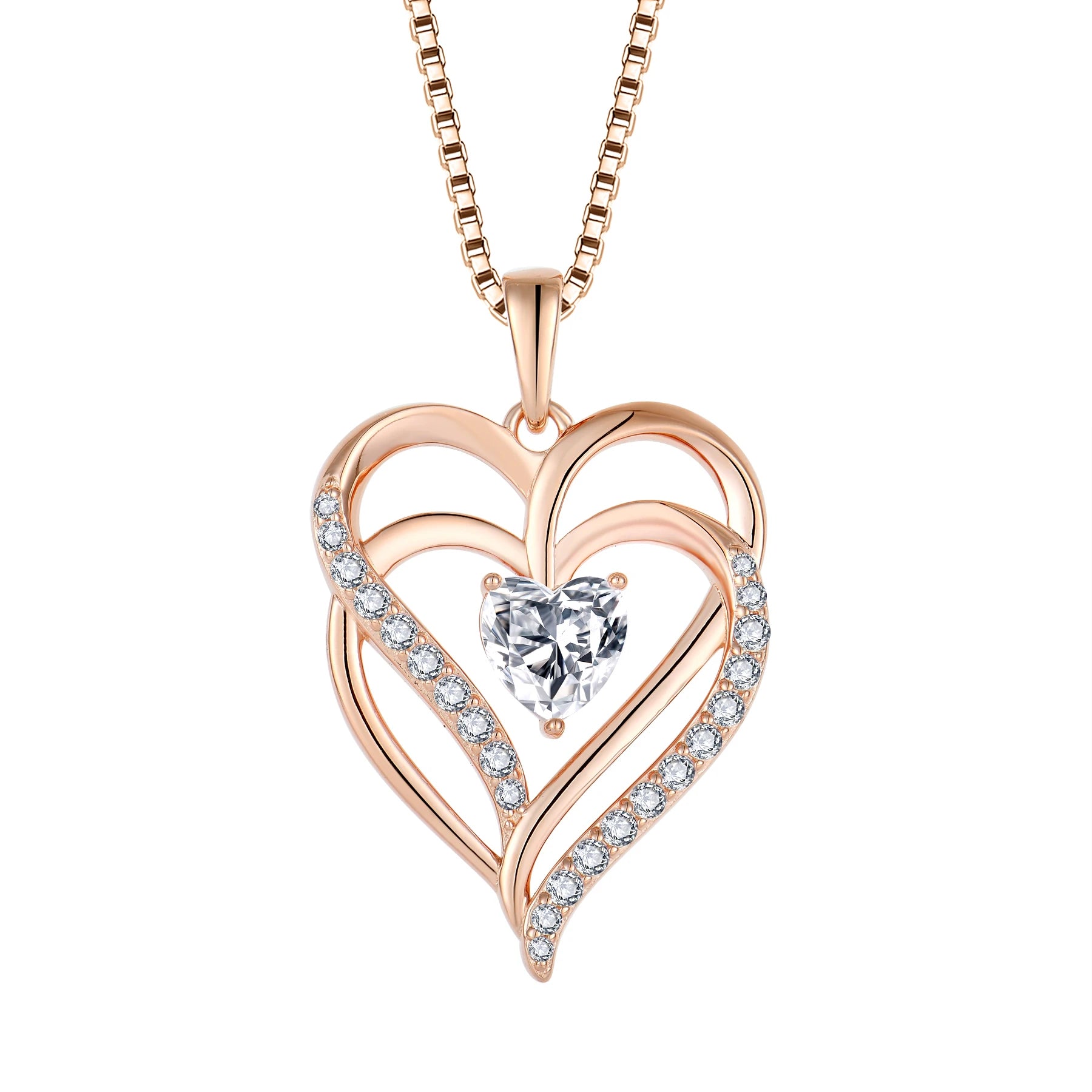 925 Sterling Silver Love Heart Shaped Pendant Necklace for Women Jewelry Supplier Statement Zircon Rose Gold Plated Necklace