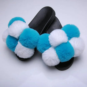 Real Fox Fur Slippers Adult Faux Fur Slide Sandals Custom Women Fashion Fur Slides