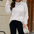 Ladies Autumn and Winter Strip Solid Color Knit Loose Sweater Women's Pullover Tops Long Sleeve Turtleneck Ladies Casual Sweater