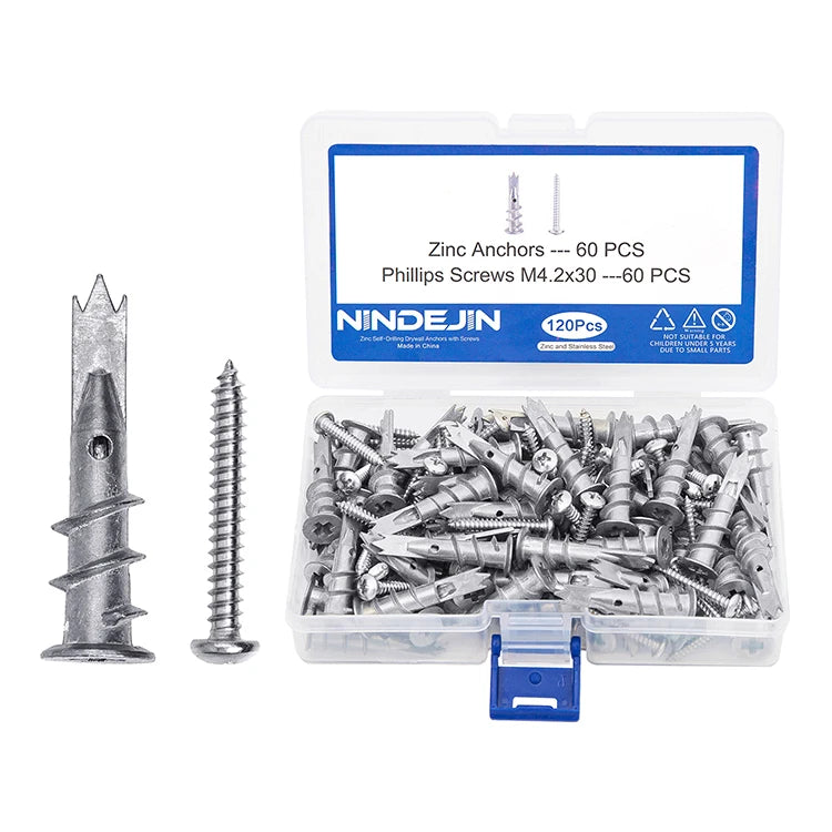 M4.2 Zinc Alloy Steel Self-Drilling Drywall Anchors with Self Tapping Screws for Plasterboard Hollow Wall Plugs
