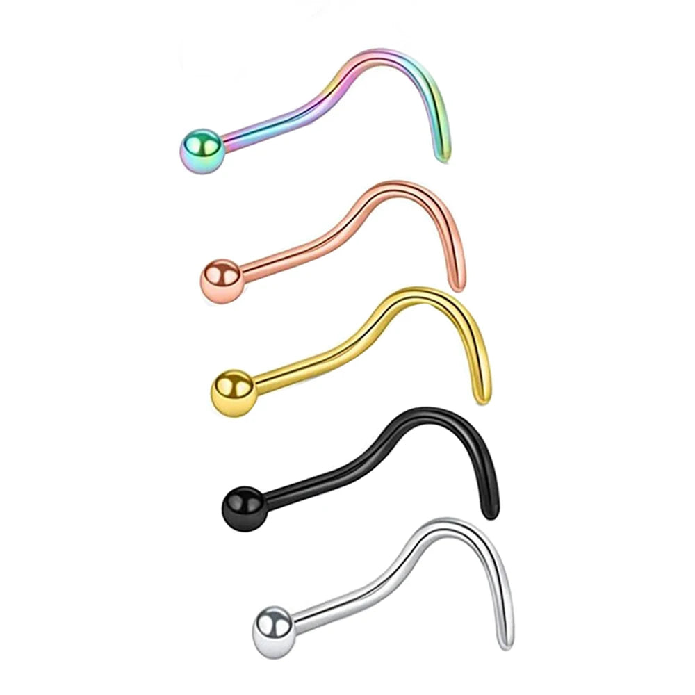 Mix Colors 20G Stainless Nose Rings Ear Stud Twist Screw Nose Studs 2mm Ball Helix Tragus Earrings Body Piercing for Women Men