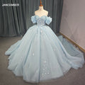 Light Sky Blue Quinceanera Dresses Ball Gown Off Shoulder 3D Rose Flowers Puffy Sweet 16 Dress Party Gowns Dy5729