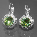 Huitan Beautiful Big Round Green Summer Flower Gemstone Zircon Stud Earrings Girls Silver Plated Sweet Earrings Women