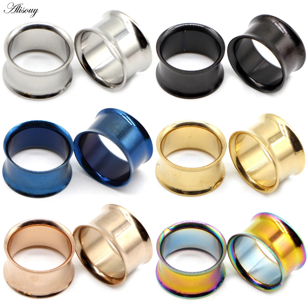 Alisouy 3-38mm Hollow Stainless Steel No-Screw Fit Ear Gauges Tunnel Expander Plug Body Piercing Flare Earrings Stretching