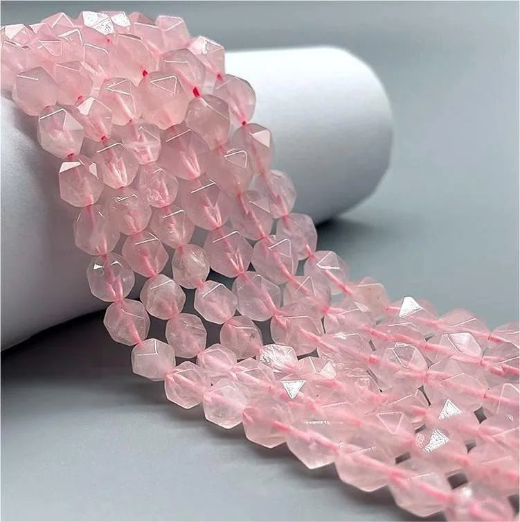 Wholesale Natural Faceted Rose Quartz Gemstone Diamond Cutting Beads for Making Jewelry Bracelet Necklace Earrings 15.5 Inches
