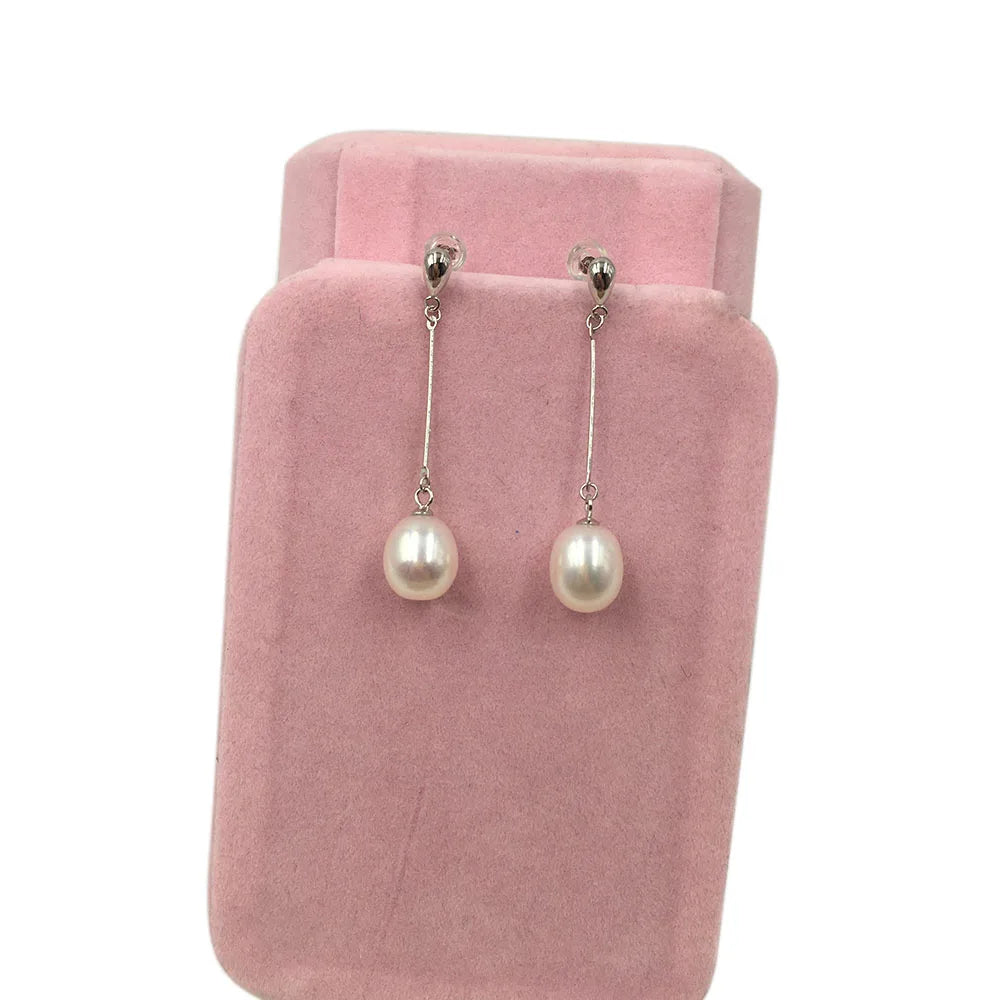 Nature Freshwater Pearl Earringfashion Newest Design 925 Sterling Silver Thread Earrings for Wedding 9.5-10.5 mm Pearl