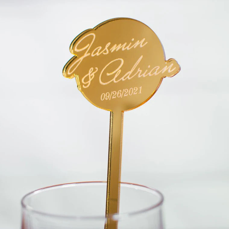 Wedding Monogram Personalized Mirror Gold  Engagement Monogrammed Acrylic Drink Stirrers