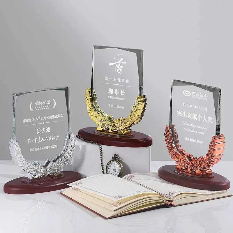 Crystal Shield with Wooden Base Crystal Glass Plaque MH-J0956