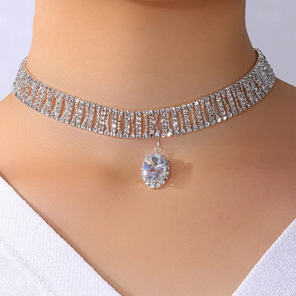Luxury Rhinestone Choker Necklace Jewelry Shiny Diamond Crystal Sparking Necklace Jewelry for Women