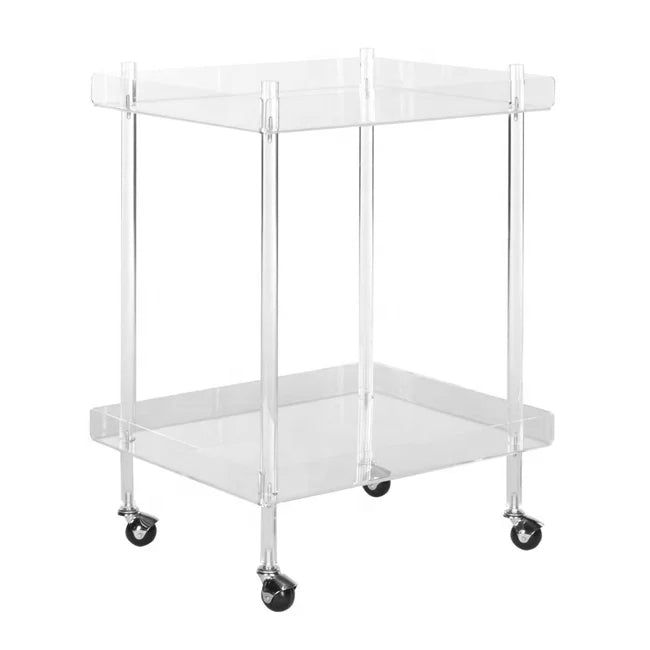 Crystal Clear Acrylic Hospital Side Table with Wheels Coffee Table Tray Portable Display Rack